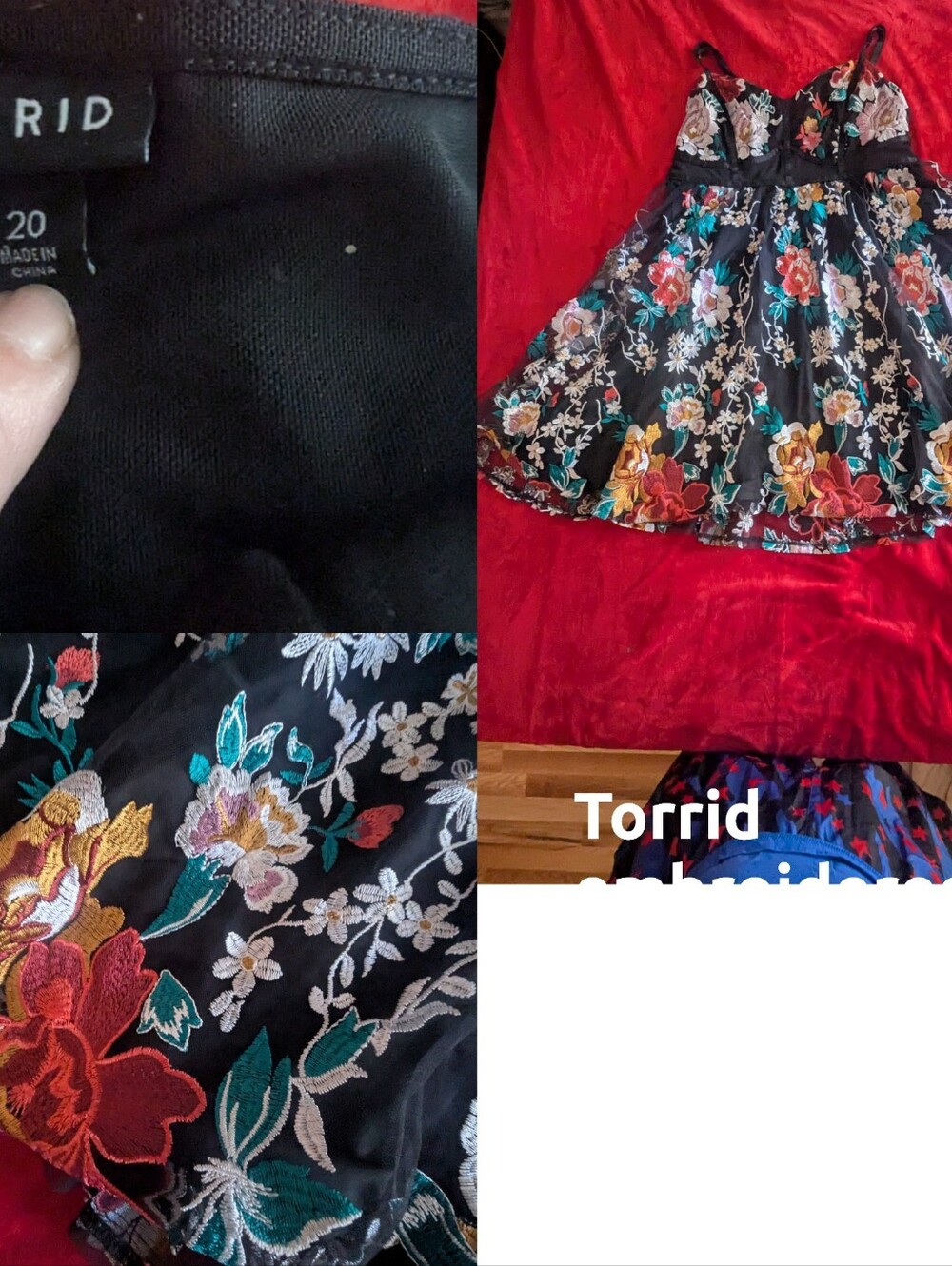 torrid Black Floral Embroidered Skater Dress with Multicolor Blooms